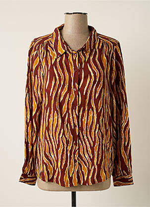 Chemisier tissage popeline manches longues marron ICHI femme