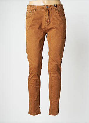 Pantalon slim tissage popeline taille normale marron BROADWAY femme