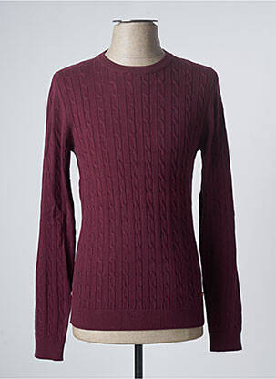 Pull maille torsadée manches longues rouge JACK & JONES homme