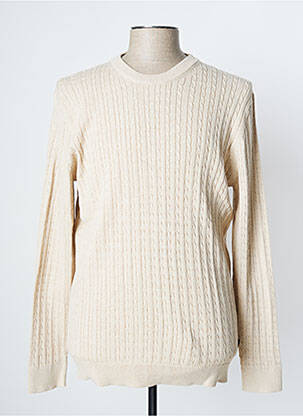 Pull maille torsadée manches longues beige JACK & JONES homme