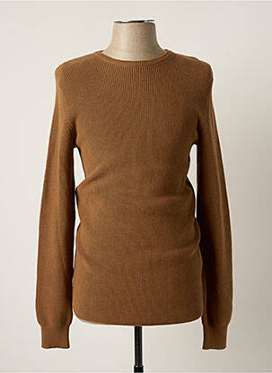 Pull finition bords-côtes manches longues marron CELIO homme