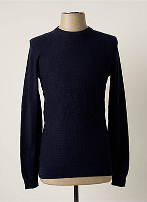 Pull finition bords-côtes manches longues bleu SORBINO homme
