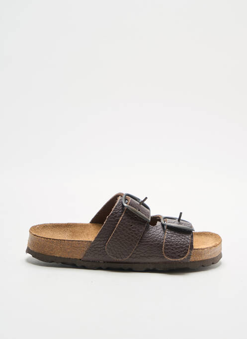 Mules/sabots tissage satiné bout ouvert marron EMMA garcon