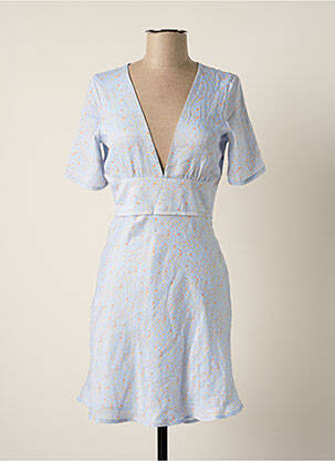 Robe courte coupe évasée manches courtes bleu LAAGAM femme