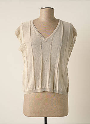 Pull col v manches courtes beige POLES femme