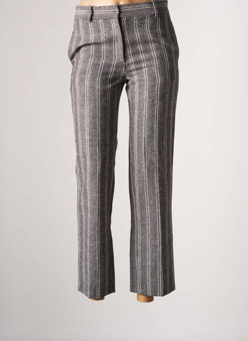Pantalon droit fermeture zippée sous rabat avec crochet taille normale noir F.A.M. femme