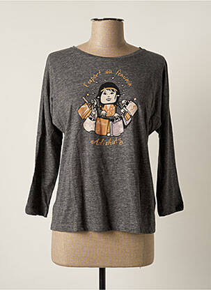 T-shirt sérigraphie manches 3/4 gris ADISHATZ femme