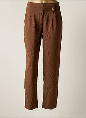 Pantalon droit tissage popeline taille haute marron LOLA ESPELETA femme
