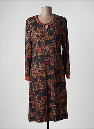 Robe mi-longue imprimé fleurs manches longues orange GEVANA femme
