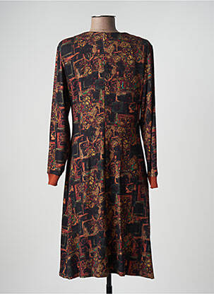 Robe mi-longue imprimé fleurs manches longues orange GEVANA femme