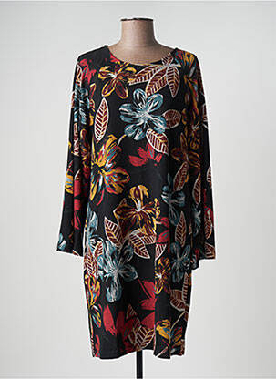 Robe mi-longue imprimé fleurs manches longues noir PALME femme