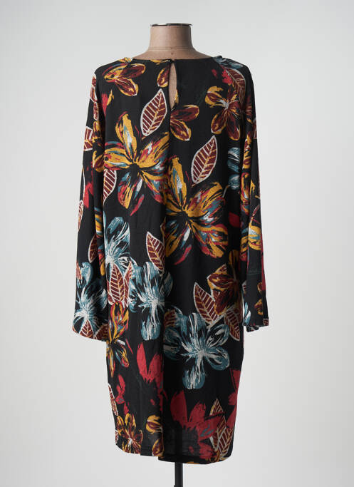 Robe mi-longue imprimé fleurs manches longues noir PALME femme