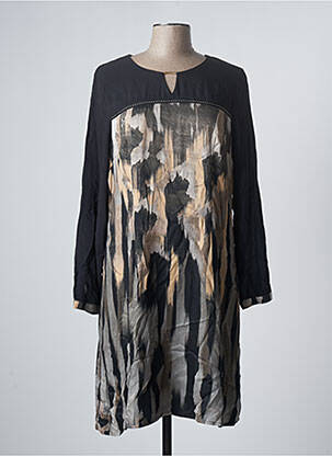 Robe mi-longue coupe fluide manches longues noir PAUSE CAFE femme