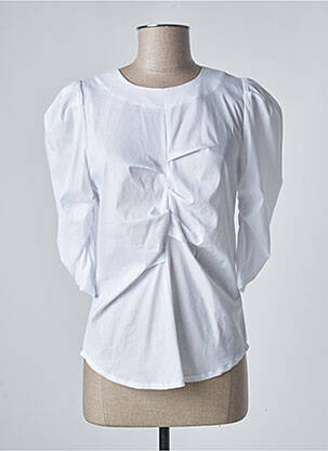 Blouse tissage popeline manches 3/4 blanc SANFASON femme