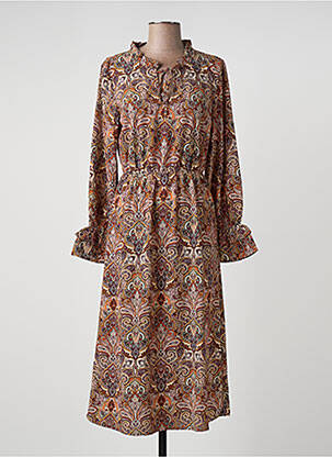 Robe mi-longue tissage crêpe manches longues marron JDY femme