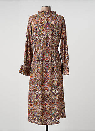 Robe mi-longue tissage crêpe manches longues marron JDY femme