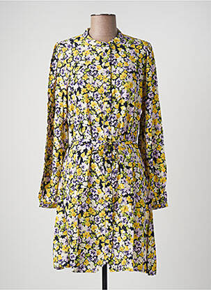 Robe mi-longue imprimé fleurs manches longues jaune JDY femme