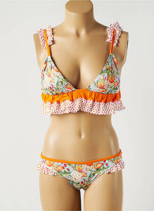 Maillot de bain 2 pièces stretch haut soutien-gorge moulé orange KITESS femme