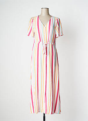 Robe longue manches courtes manches courtes rose ICHI femme