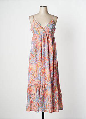 Robe mi-longue imprimé fantaisie fines bretelles orange MOLLY BRACKEN femme
