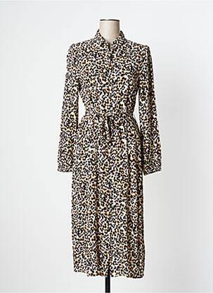 Robe mi-longue coupe fluide manches longues beige ICHI femme