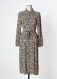Robe mi-longue coupe fluide manches longues beige ICHI femme