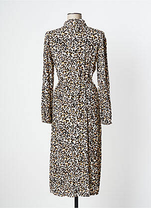 Robe mi-longue coupe fluide manches longues beige ICHI femme