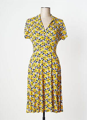 Robe mi-longue imprimé fleurs manches courtes jaune BLUTSGESCHWISTER femme