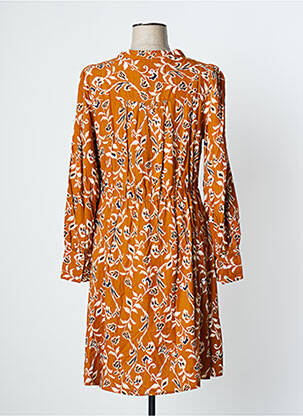 Robe mi-longue imprimé fleurs manches longues marron ICHI femme