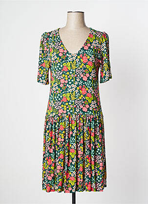 Robe mi-longue imprimé fleurs manches courtes vert BLUTSGESCHWISTER femme