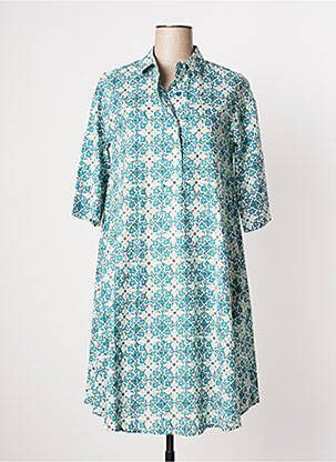 Robe mi-longue imprimé fleurs manches 3/4 bleu KALI YOG femme