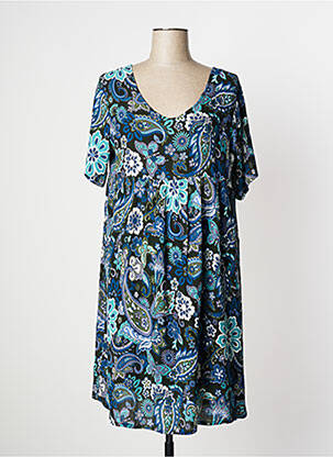 Robe mi-longue imprimé fleurs manches courtes bleu AGATHE & LOUISE femme