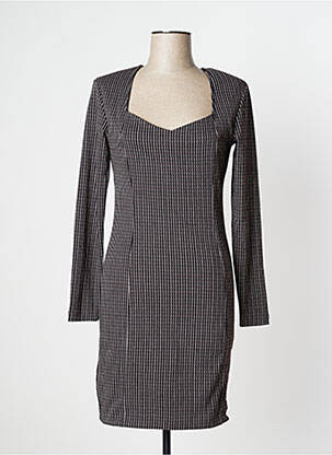 Robe courte fermeture zippée au dos manches longues noir ICHI femme
