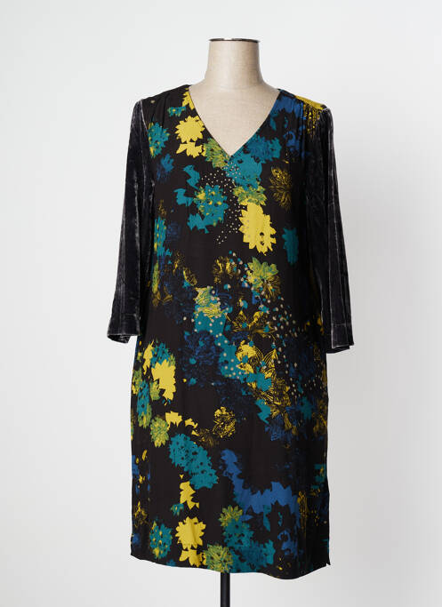 Robe mi-longue imprimé fleurs manches 3/4 noir WHITE STUFF femme