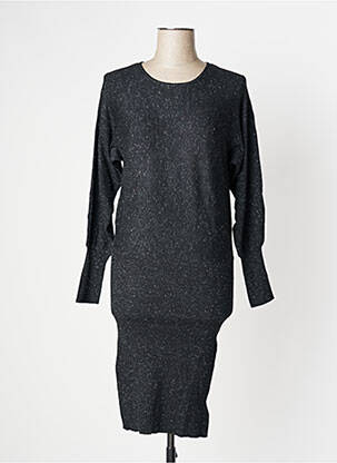 Robe mi-longue manches longues manches longues noir CAMAIEU femme