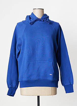 Sweat-shirt à capuche finition bords-côtes manches longues bleu 12IA femme