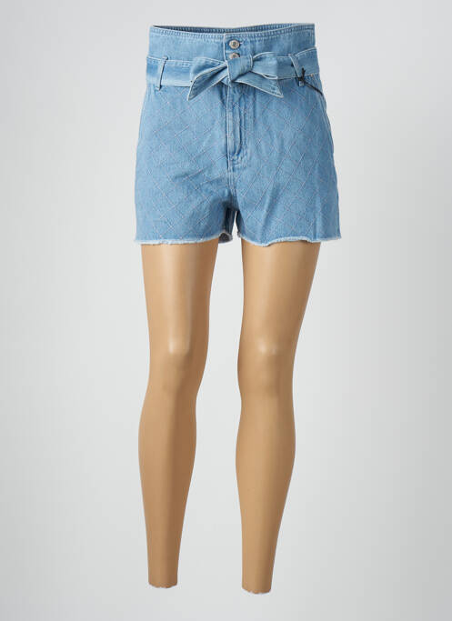 Short fermeture zippée sous rabat boutonné taille haute bleu IKKS femme