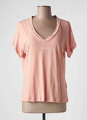 T-shirt col v manches courtes rose GUESS femme