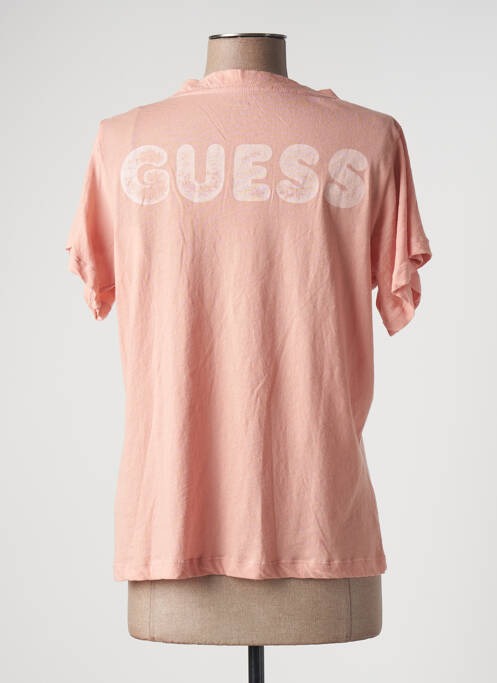 T-shirt col v manches courtes rose GUESS femme
