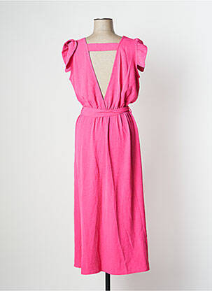 Robe longue manches courtes manches courtes rose EMI-JO femme