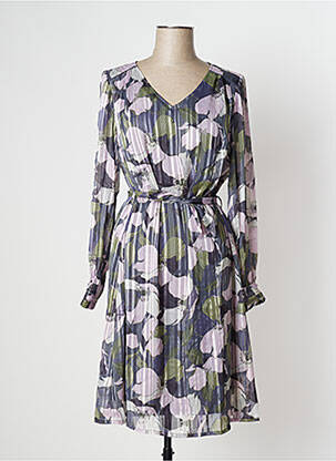 Robe mi-longue imprimé fleurs manches longues gris DAMART femme