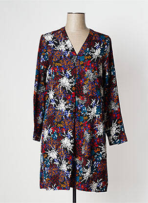 Robe mi-longue imprimé fleurs manches longues noir BLANCHEPORTE femme