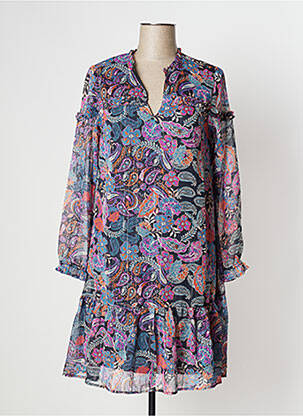 Robe mi-longue imprimé fleurs manches longues violet BLANCHEPORTE femme
