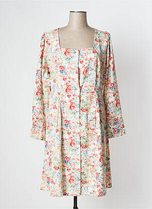 Robe mi-longue imprimé fleurs manches longues beige EMI-JO femme