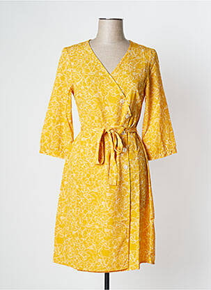Robe mi-longue imprimé fleurs manches 3/4 jaune DAMART femme