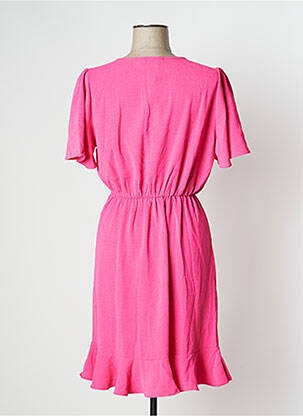 Robe mi-longue tissage crêpe manches courtes rose EMI-JO femme