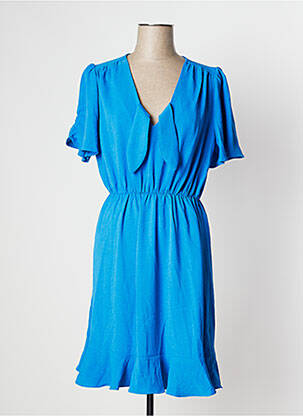 Robe mi-longue tissage crêpe manches courtes bleu EMI-JO femme
