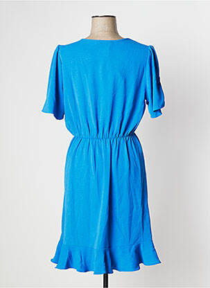 Robe mi-longue tissage crêpe manches courtes bleu EMI-JO femme