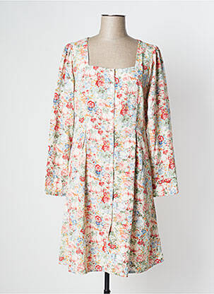 Robe mi-longue imprimé fleurs manches longues beige EMI-JO femme