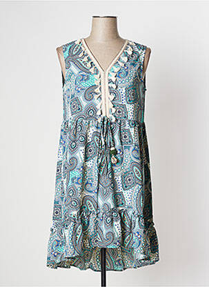 Robe mi-longue tissage crêpe sans manche vert EMI-JO femme